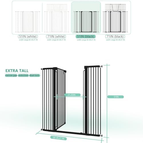 51" Extra Tall Cat Gate for Doorway Auto Close Encrypted Cat Gate 30"-49.27" - Image 3