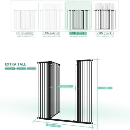 51" Extra Tall Cat Gate for Doorway Auto Close Encrypted Cat Gate 30"-49.27" - Image 3