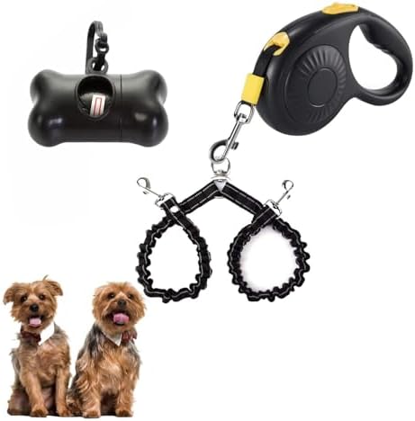 Double Dog Leash for Walking 2 Small Dogs, Dual Retractable 9.8ft Extendable by FEGCZP