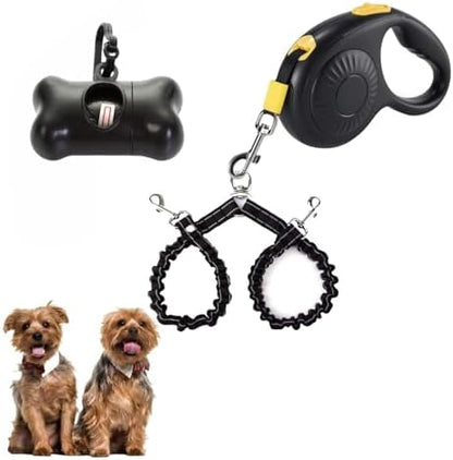 Double Dog Leash for Walking 2 Small Dogs, Dual Retractable 9.8ft Extendable by FEGCZP