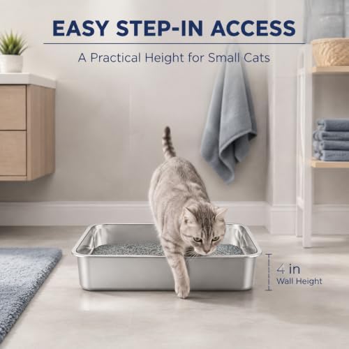 Small Stainless Steel Kitten Litter Box, Low Entry, 15.7 x 11.8 x 4 in - Image 5
