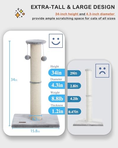 34" Cat Scratching Post with Replaceable Sisal Scratcher - Image 3