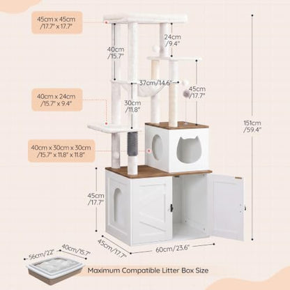 HOOBRO Cat Tree with Litter Box Enclosure, Tall Cat Tower - Image 3