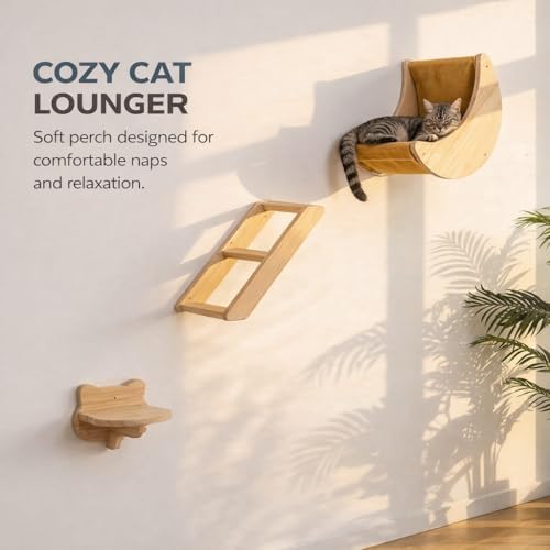 Cat Wall Shelves Set, Solid Wood Moon Bed, Perch & Stair - Image 6