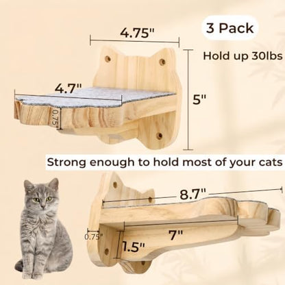 Tlence 3 Pack Cat Wall Shelves for Cats Steps, Wall Mounted Floating Cat - Image 2