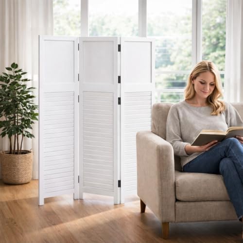 3 Panel Room Divider, Folding Wood Privacy Screen - Image 4