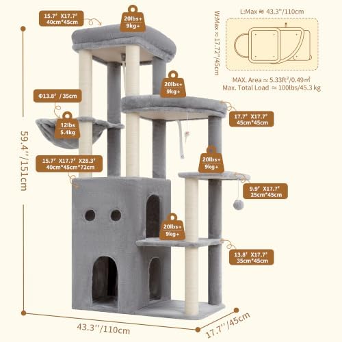 Heybly Cat Tree, 59.4" Secure Anti-Tip Cat Tower - Image 6