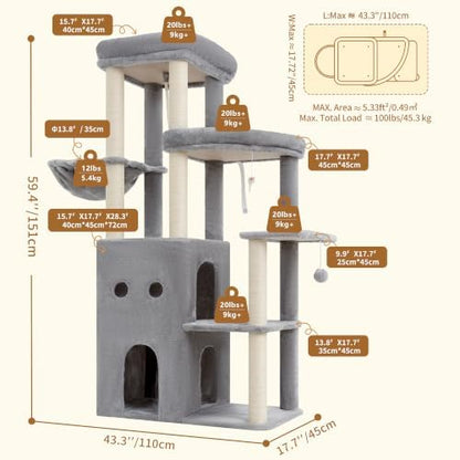 Heybly Cat Tree, 59.4" Secure Anti-Tip Cat Tower - Image 6