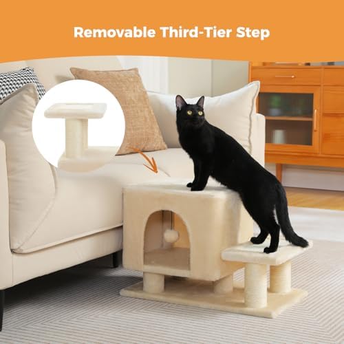 3-in-1 Cat Stairs with Scratching Post & Condo, Pet Steps - Image 6