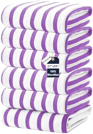 JML Microfiber Beach Towels, 6 Pack, Cabana Stripe Purple by JML