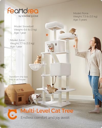 Feandrea Cat Tree, 81.1-in Large Cat Tower, Cream White - Image 3