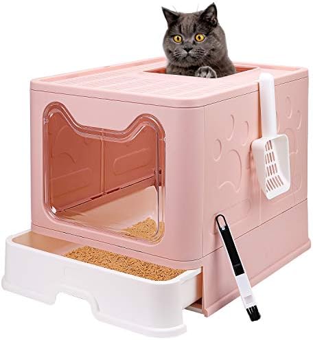 Foldable Cat Litter Box with Lid, Enclosed Potty, Large Top Entry by FriendsofPeopleHappinessofPets