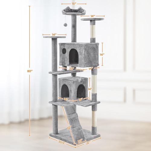 Yaheetech 80in XL Multi-Level Cat Tree, Double Caves, Sisal Posts - Image 3