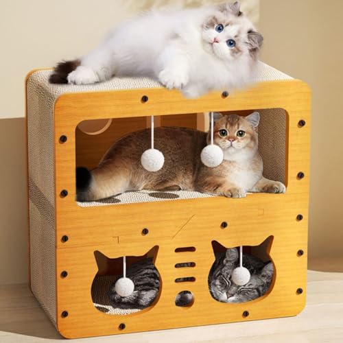 Cat Scratcher Cardboard House, 2 Floor Kitty Scratching Pad Lounger Bed by AMYESE