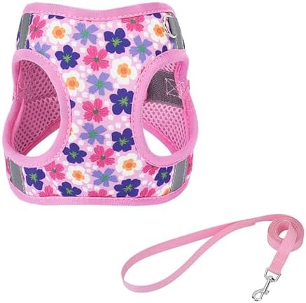Small Dog Harness Cute Pink Flowers Step in Vest Harness - Image 2