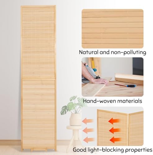 Bamboo Mesh Woven Room Divider 5.6FT, 4 Panel Folding Wall Divider - Image 4
