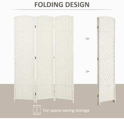 HOMCOM 3 Panel Room Divider 6 Ft Privacy Screen Hand-Woven White - Image 3