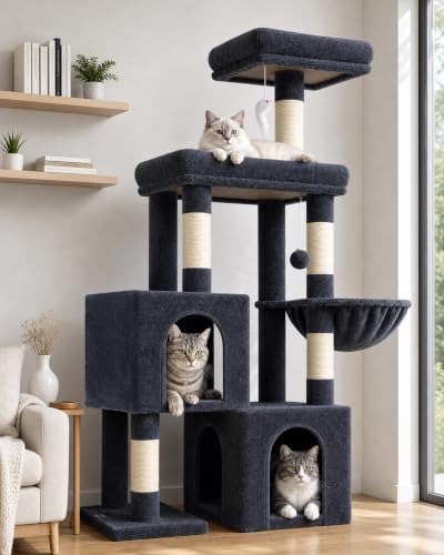Globlazer 52in Cat Tree Tower for Indoor Cats, 2 Condos, Dark Grey by Globlazer
