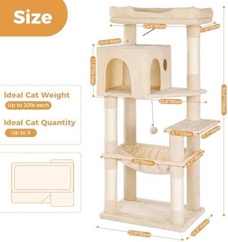 53”Cat Tree with Hammock & Oversized Top Bed - Image 2