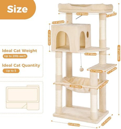 53”Cat Tree with Hammock & Oversized Top Bed - Image 2