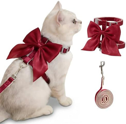 Tensho Red Bow Cat Harness and Leash Set, Escape Proof by TENSHO