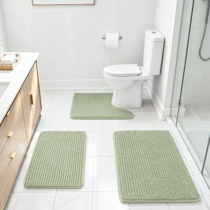 Ophanie Sage Green Bathroom Rugs Sets 3 Piece, Soft Chenille Bath Mat, Non Slip by Ophanie