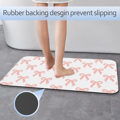 Pink Bow Fast Drying Absorbent Bathroom Mat, Non-Slip Rubber Backing Thin - Image 3