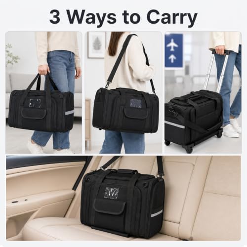 Rolling Pet Carrier with Wheels & Pull Bar, Foldable Cat Carrier - Image 2