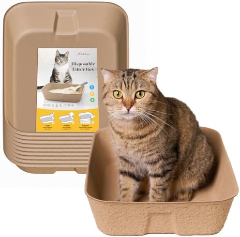 10 Pack Disposable Cat Litter Boxes, Leak-Proof Cardboard Litter Trays by KAKKUE