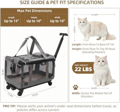 Rolling Cat Carrier with Detachable Wheels, Soft Sided - Image 2