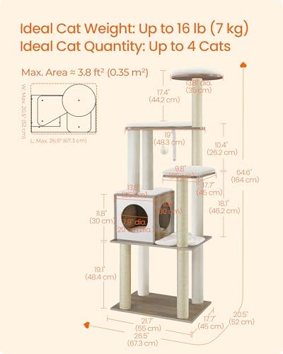 Feandrea Cat Tree, 64.6-Inch Multi-Level Tower - Image 5