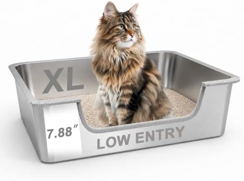 7.9'' High-Sided Low Entry Stainless Steel Cat Litter Box by Amibud