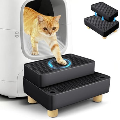 Extra Large 2 Steps Cat Litter Box Step Ramp, Cat Litter Catcher Mat by Bartuke