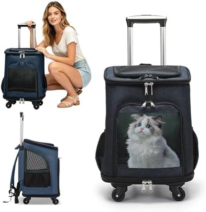 PETCUTE Wheeled Pet Carrier Backpack, Pet Travel Carrier by PETCUTE
