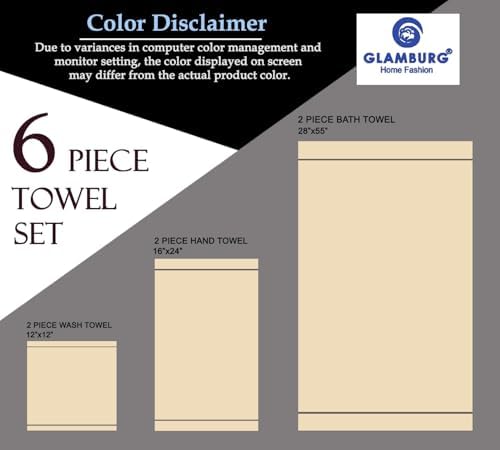 GLAMBURG 100% Cotton Ultra Soft 6 Pack Towel Set, Contains 2 Bath Towels 28x55 - Image 6