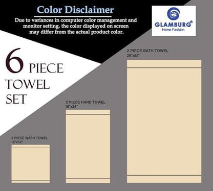 GLAMBURG 100% Cotton Ultra Soft 6 Pack Towel Set, Contains 2 Bath Towels 28x55 - Image 6