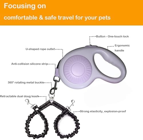 Double Dog Leash for Walking 2 Small Dogs, Dual Retractable 9.8ft Extendable - Image 3
