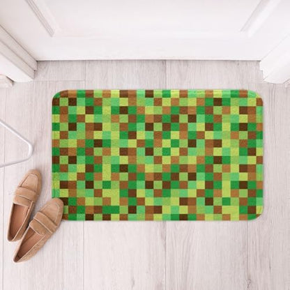 Pixelated Grid Bathroom Rug, Geometric Camo Blocks Non Slip Bath Mat - Image 3