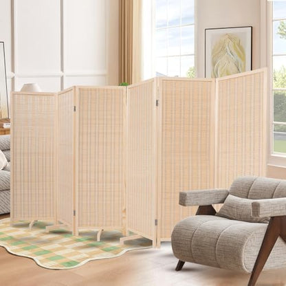 Bamboo Room Divider 6 Panel 47" H, 360°Rotating Feet Privacy Screen by JVVMNJLK