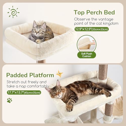 Globlazer 52in Cat Tree Tower for Indoor Cats, 2 Condos - Image 2