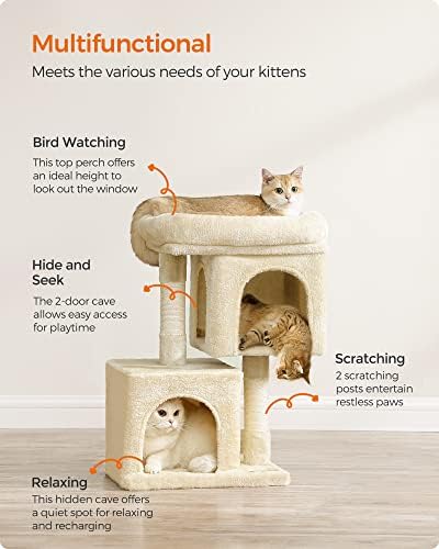 Feandrea Cat Tree, 26.4-Inch Small Cat Tower, Cute Plush Condo - Image 4
