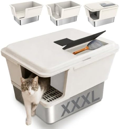 XXL Enclosed Stainless Steel Litter Box by Ixaro