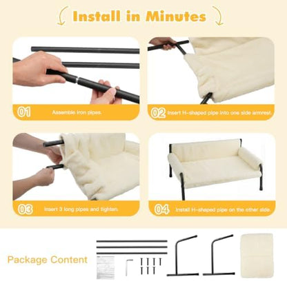 Pawaboo Elevated Cat Couch Bed for Indoor Cats, Sturdy Metal Frame Cat Sofa - Image 6