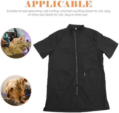 Black Nylon PET Grooming Apron Full Zipper Sleeveless Multiple Pockets - Image 3