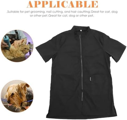 Black Nylon PET Grooming Apron Full Zipper Sleeveless Multiple Pockets - Image 3