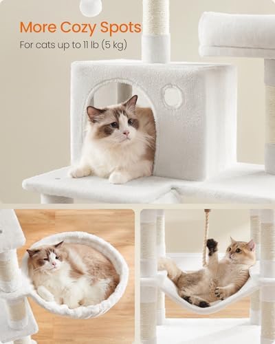 Feandrea Cat Tree, 66.1-in Large Cat Tower, Cream White - Image 4