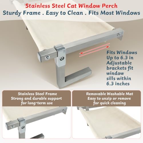 Stainless Steel Cat Window Perch Adjustable Window Cat Bed - Image 2