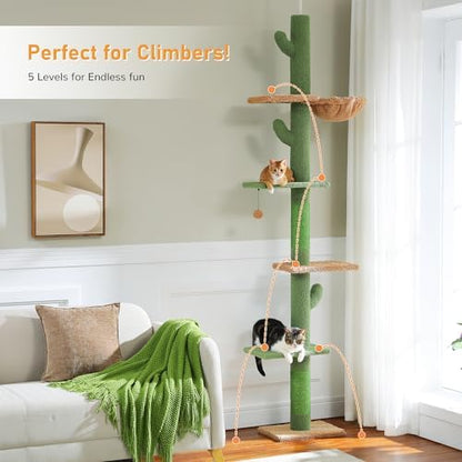 PAWZ Road Cactus Floor-to-Ceiling Cat Tree 5-Tier Cat Tower - Image 3