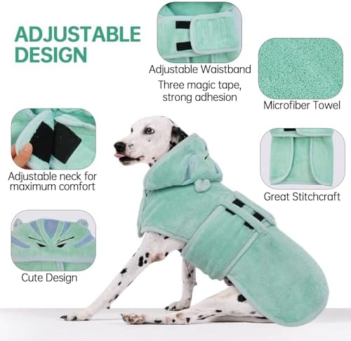 Dog Bathrobe, Fast Drying Coat, Super Absorbent Bath Towel Green XL - Image 3