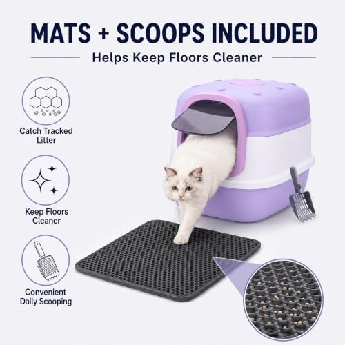 Enclosed Kitty Litter Box, 2 Pack Purple Cat Box - Image 4